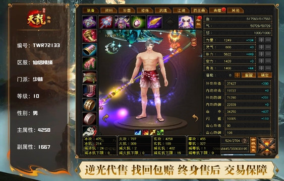 【TWR72133】 | 少林 | 等级:105 | 主属性:4258 | 副属性:1667 | 男 | 主玄攻