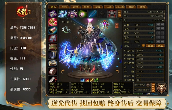【TGR17881】 | 天山 | 等级:111 | 主属性:6800 | 副属性:4000 | 男 | 主冰攻