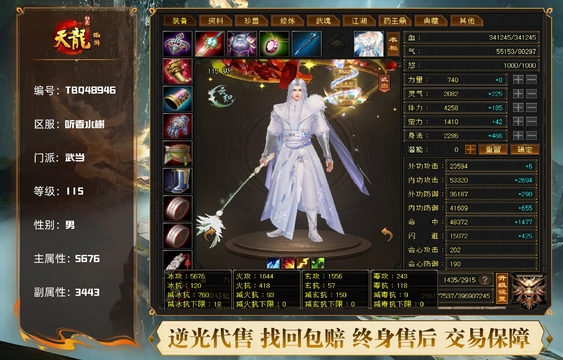 【TBQ48946】 | 武当 | 等级:115 | 主属性:5676 | 副属性:3443 | 男 | 主冰攻