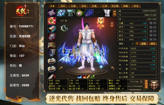【THG66771】 | 天山 | 等级:107 | 主属性:6234 | 副属性:2939 | 男 | 主冰攻