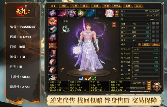 【TVM29236】 | 逍遥 | 等级:110 | 主属性:5830 | 副属性:2723 | 男 | 主火攻