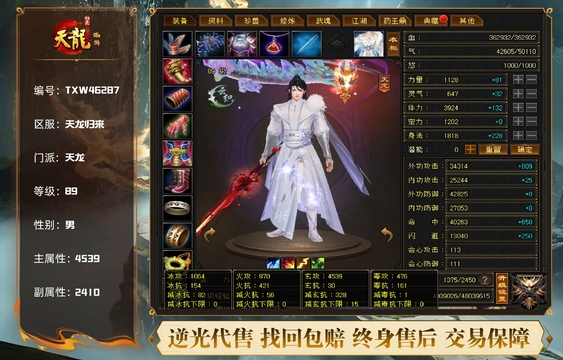 【TXW46287】 | 天龙 | 等级:89 | 主属性:4539 | 副属性:2410 | 男 | 主玄攻
