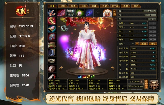 【TJX10013】 | 天山 | 等级:112 | 主属性:5504 | 副属性:2548 | 男 | 主冰攻