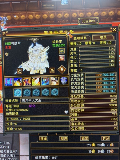 携带等级:85级 | 等级:99 | 悟性10 | 灵性10 | 最高资质:4352 | 【逆光代售宝宝交易全免手续费】商品图片