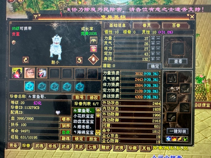 【区长推荐】 | 身法宝宝 | 胆小 | 携带等级:85级 | 等级:20 | 悟性10 | 灵性10 | 最高资质:4309 | 【逆光代售宝宝交易全免手续费】商品图片