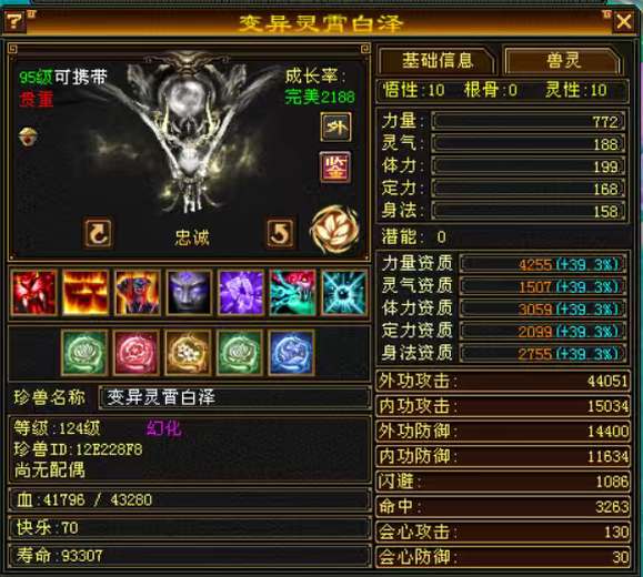 外攻宝宝 | 忠诚 | 携带等级:95级 | 等级:124 | 悟性10 | 灵性10 | 最高资质:4255 | 【逆光代售宝宝交易全免手续费】商品图片